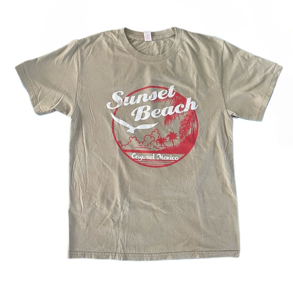 Sunset Beach Graphic T-Shirt - Cozumel Mexico in Tan